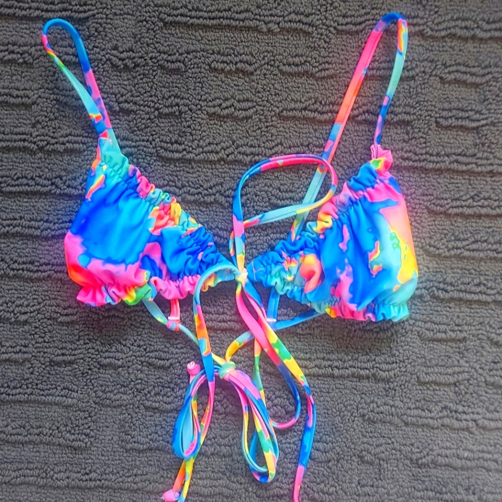 Kulani Kinis Ruched Bow Bralette Bikini Top- Small